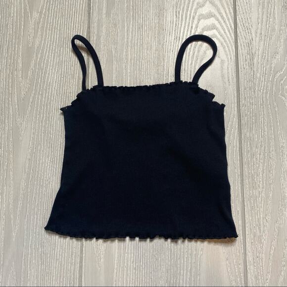 Topshop Women's Black Ribbed Spaghetti Strap Crop Top Size 0 - Picture 1 of 7